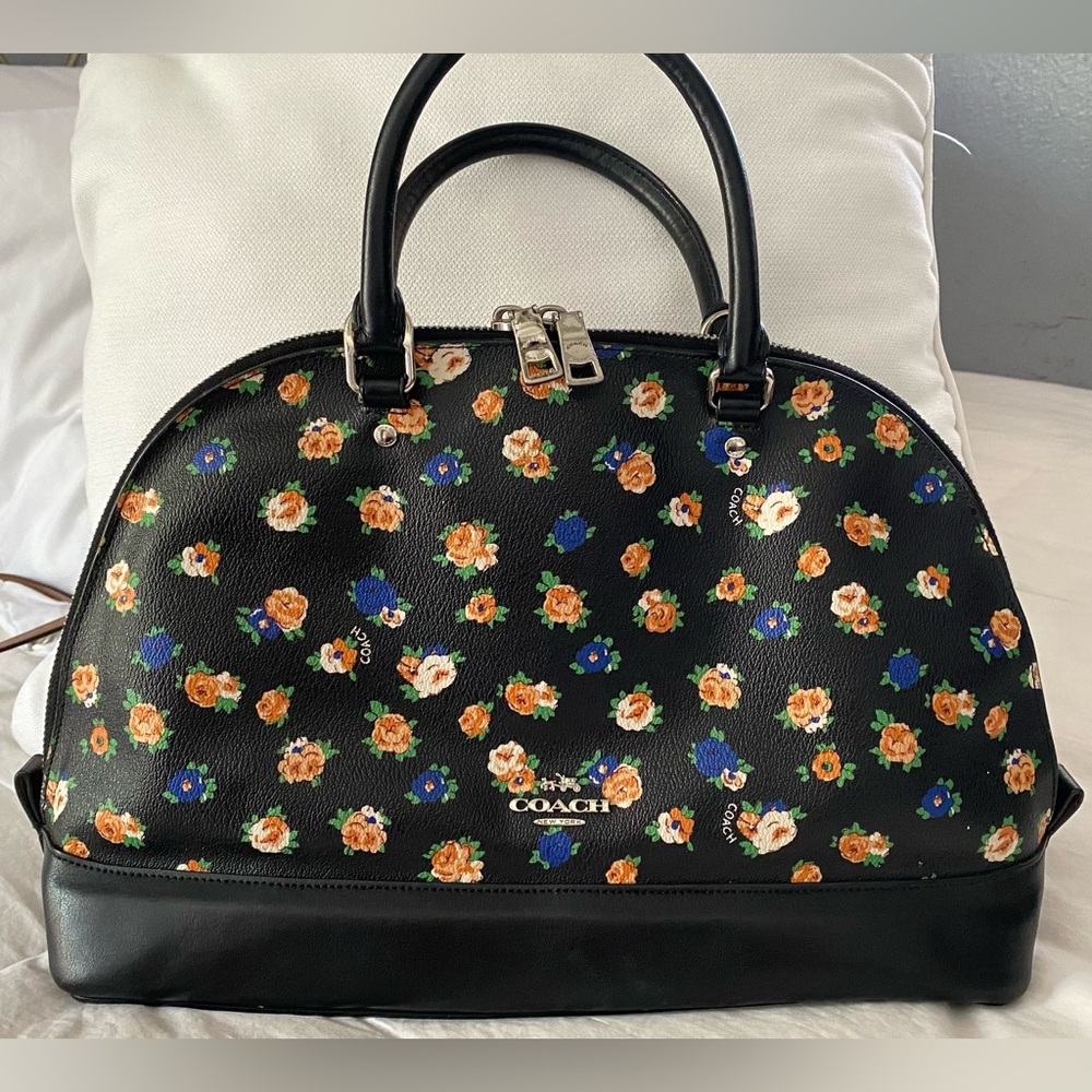 Coach Black Satchel with Floral Design